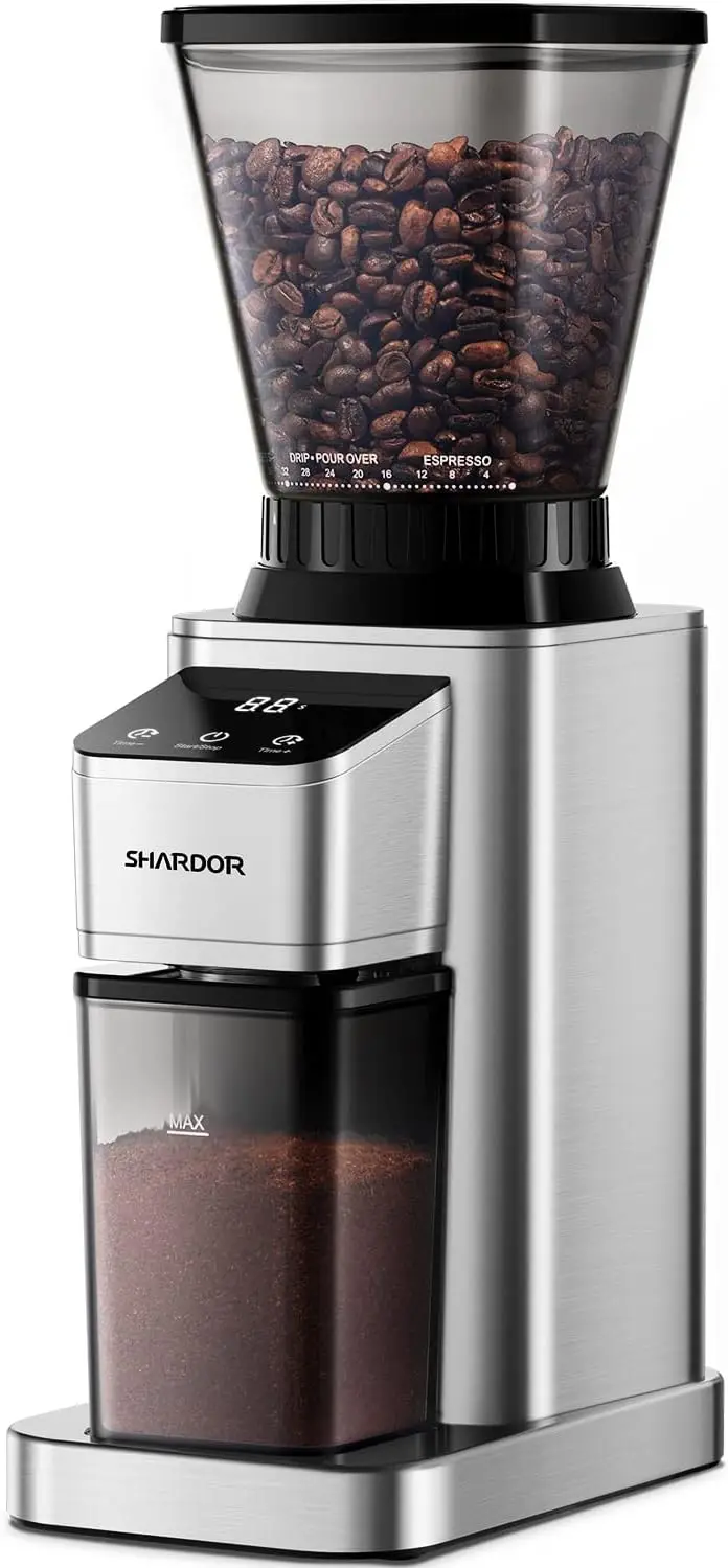 

Professional Conical Burr Coffee Grinder with 48 Settings, Anti-Static Tech, Precision Timer for Espresso & French Press