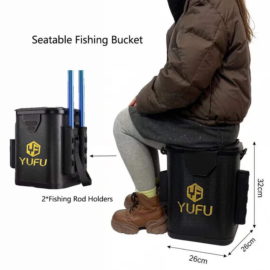 Outdoor Fishing Bucket Foldable and Portable Net Live Fish Bucket EVA with Rope Water Bucket for Wild Fishing Household Bucket
