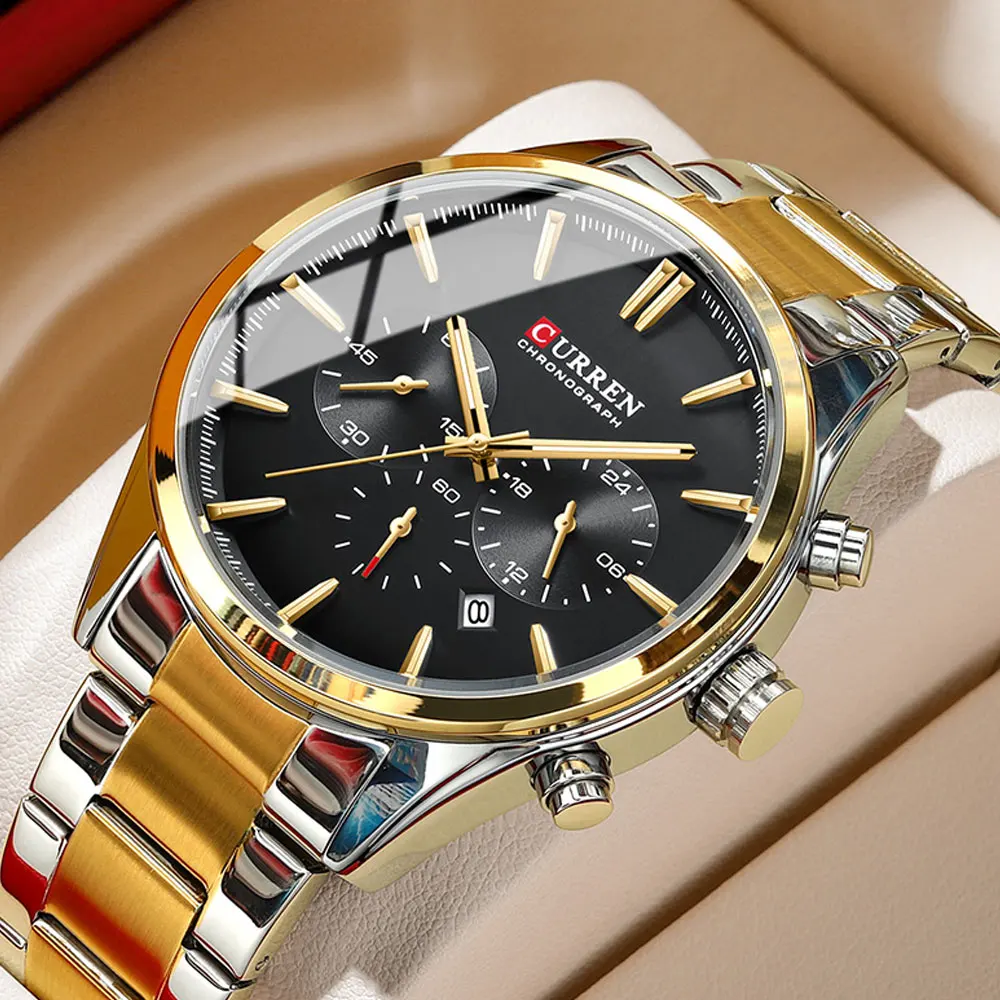 

CURREN Multifunctional Watches Automatic Date Stainless Steel Straps Men's Quartz Wristwatches for Men