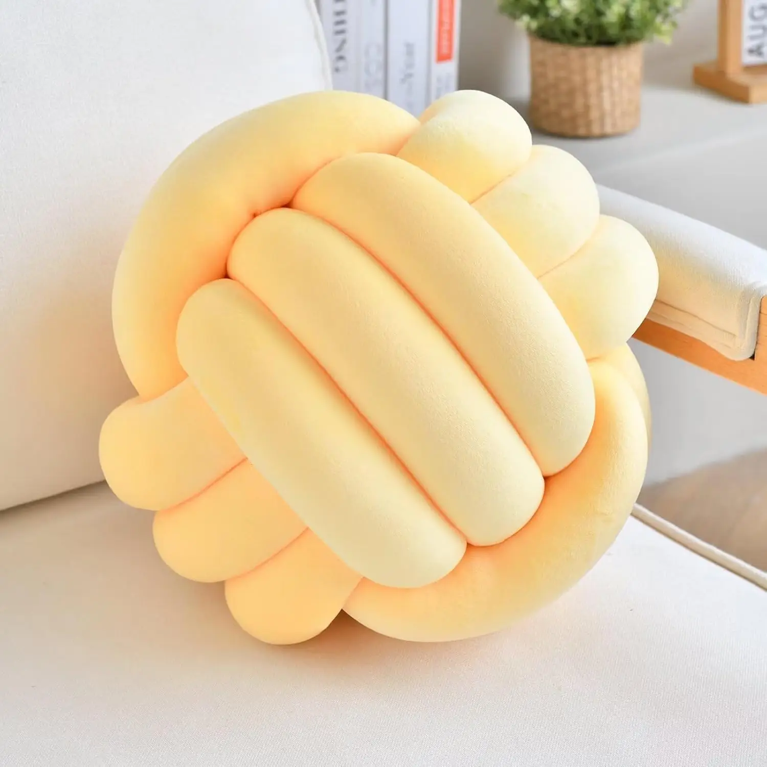 

Decorative Throw Knot Pillow Ball For Home Chair Sofa Couch Bed Aesthetic Round Velvet Knotted Pillow Cushion (Yellow, 11
