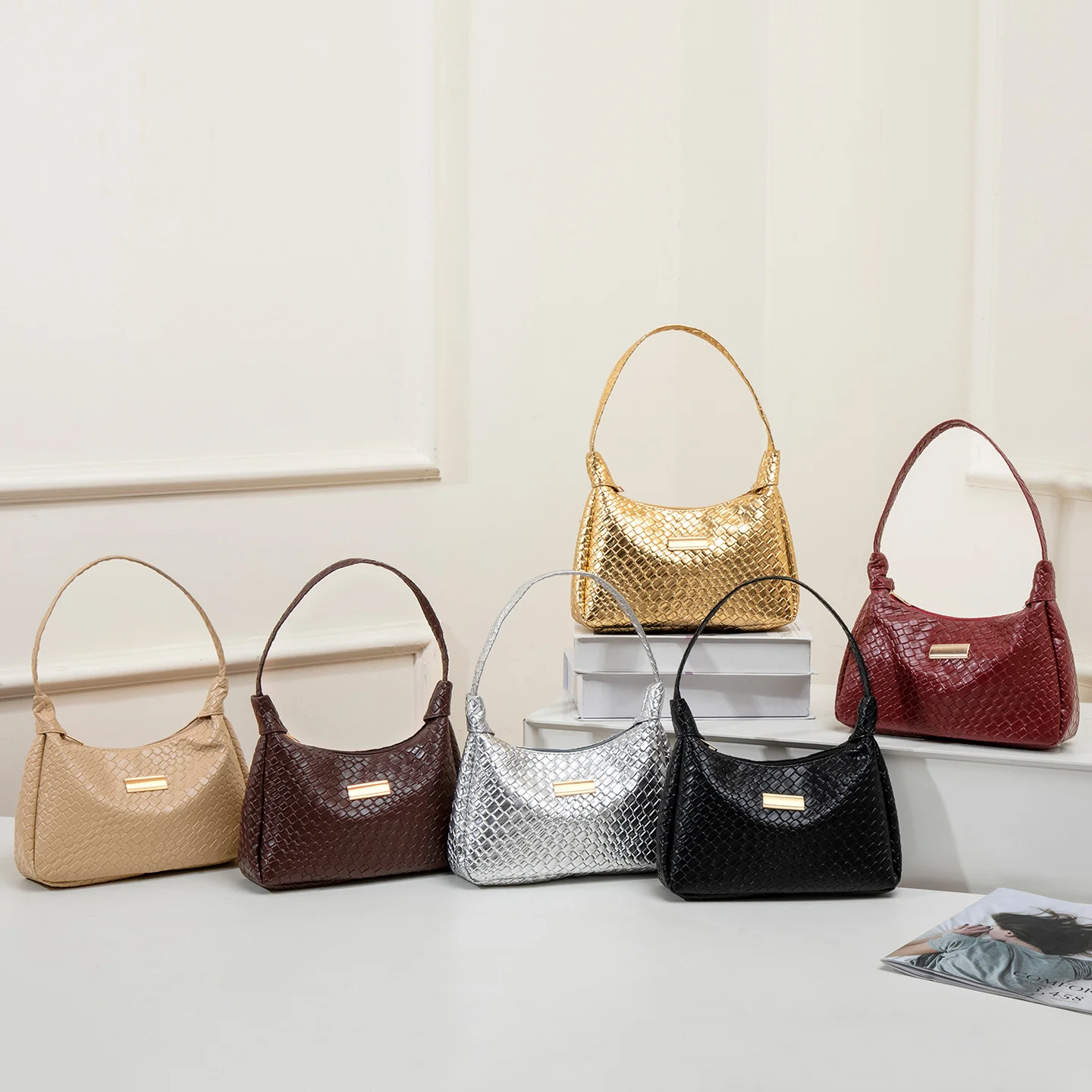 

Новая простая однотонная женская сумка, сумка через плечо с тканым узором и принтом, универсальная и модная женская сумка