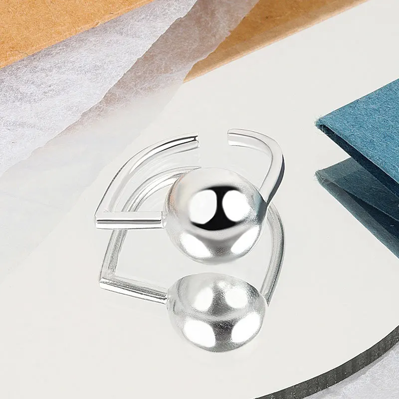 

925 Sterling Sivler INS Contracted Creative Retro Design Geometric Round Ball Opening Ring Korean Charm Woman Party Ornaments