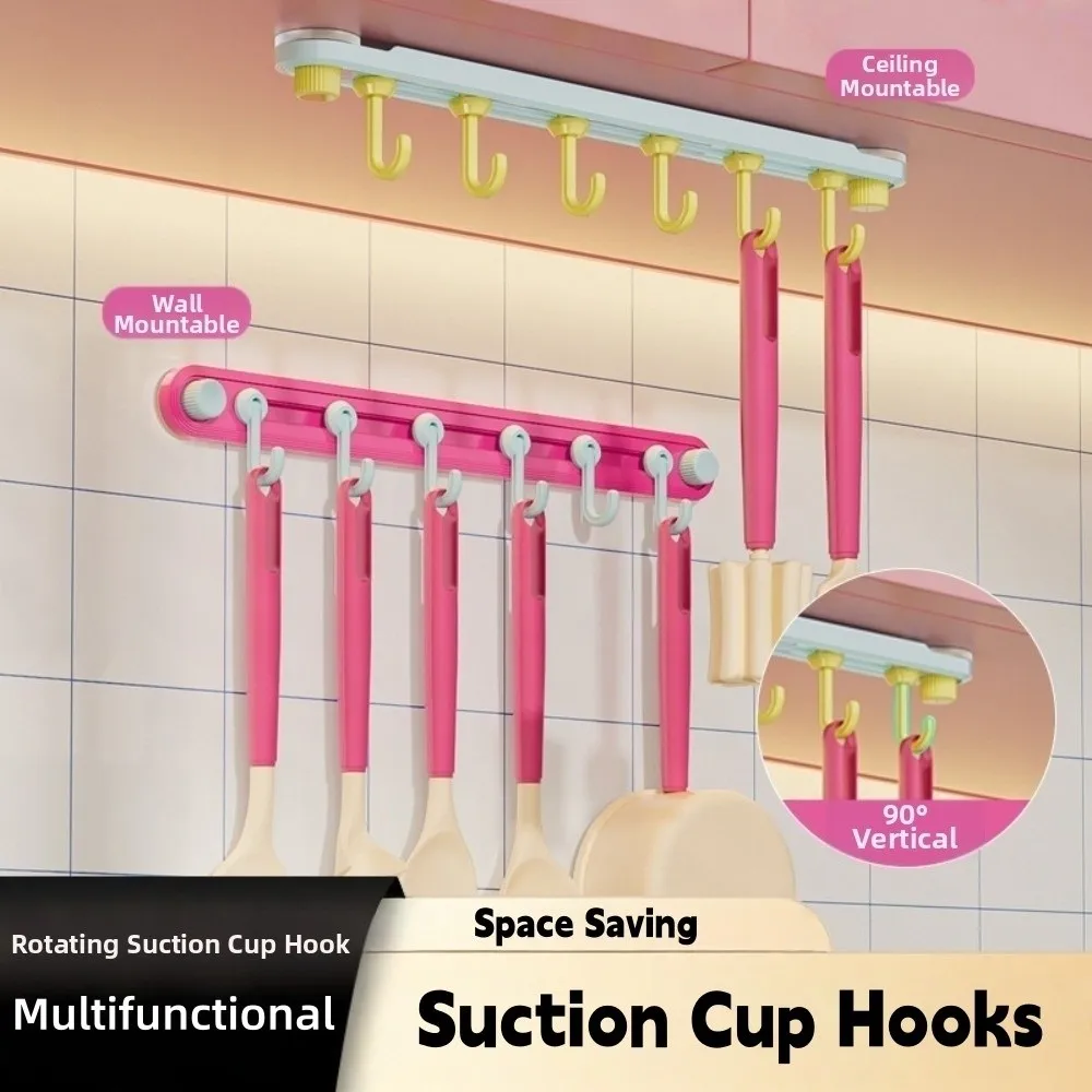 

Plastic Suction Cup Hooks Dopamine Candy Color Waterproof Towel 6 Head Hooks Moisture-proof Non-Marking Kitchen Storage Hooks