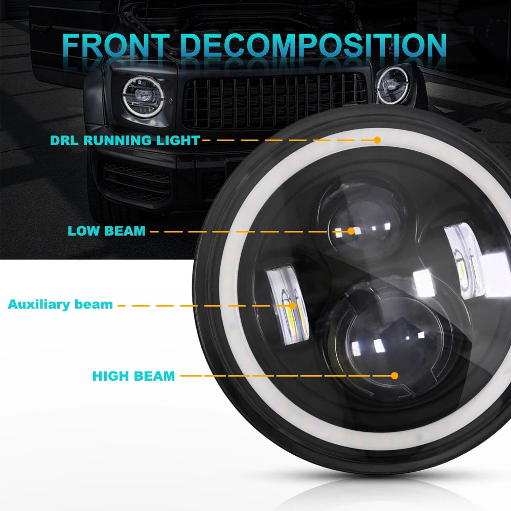 LED HeadLight Bulbs 7inch Round Motorcycle LED HeadLamp Angle Eyes 12V 24V Turn Signal for Lada Niva Urban Offroad 4x4