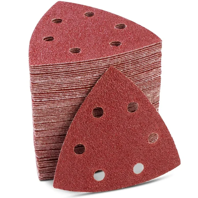 5 inch 90*90*90mm Triangle Sanding Pads Hook Loop Sandpaper 6 Holes Hook Loop Sandpaper 40 60 80 100 120 150 180 240~2000Grit