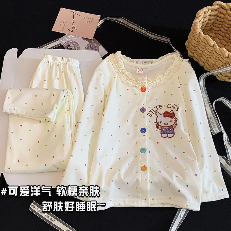 

Sanrio Hello Kitty Kids Flannel Pajamas Set Women Pajama Winter Coral Fleece Homewear Kids Sleepwear Girl Clothes Kawaii