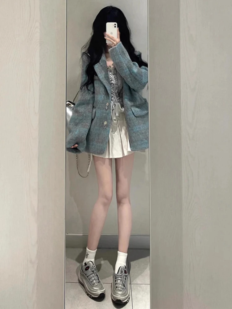 

Thiened клетчатый костюм, шерстяное пальто, женское осенне-зимнее пальто Хепберн, маленький размер, элитное пальто, большое пальто Fraance Sle