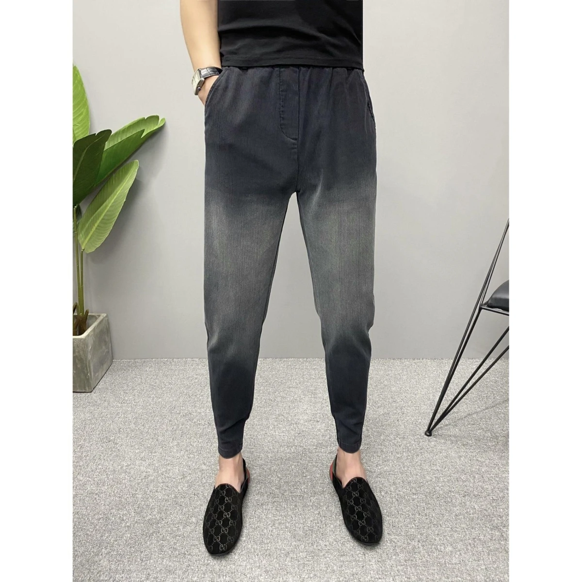 

Мужские брюки-шаровары свободного кроя, весна-лето, модные, в стиле Харадзюку, из эластичного хлопкового денима, прямые, для подростков