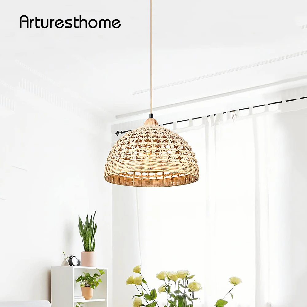 

ARTURESTHOME Rattan Pendant Light Fixture Wicker Chandelier for Kitchen Island Handmade Woven Hanging Ceiling Lights Lamp Shade