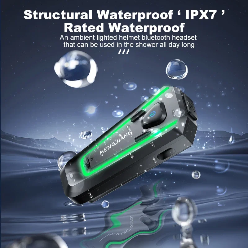 Bluetooth5.3 Motorcycle Helmet Earphones with Ambient Light 1000Mah Ultra-Long Battery Life Waterproof Cycling Earphones