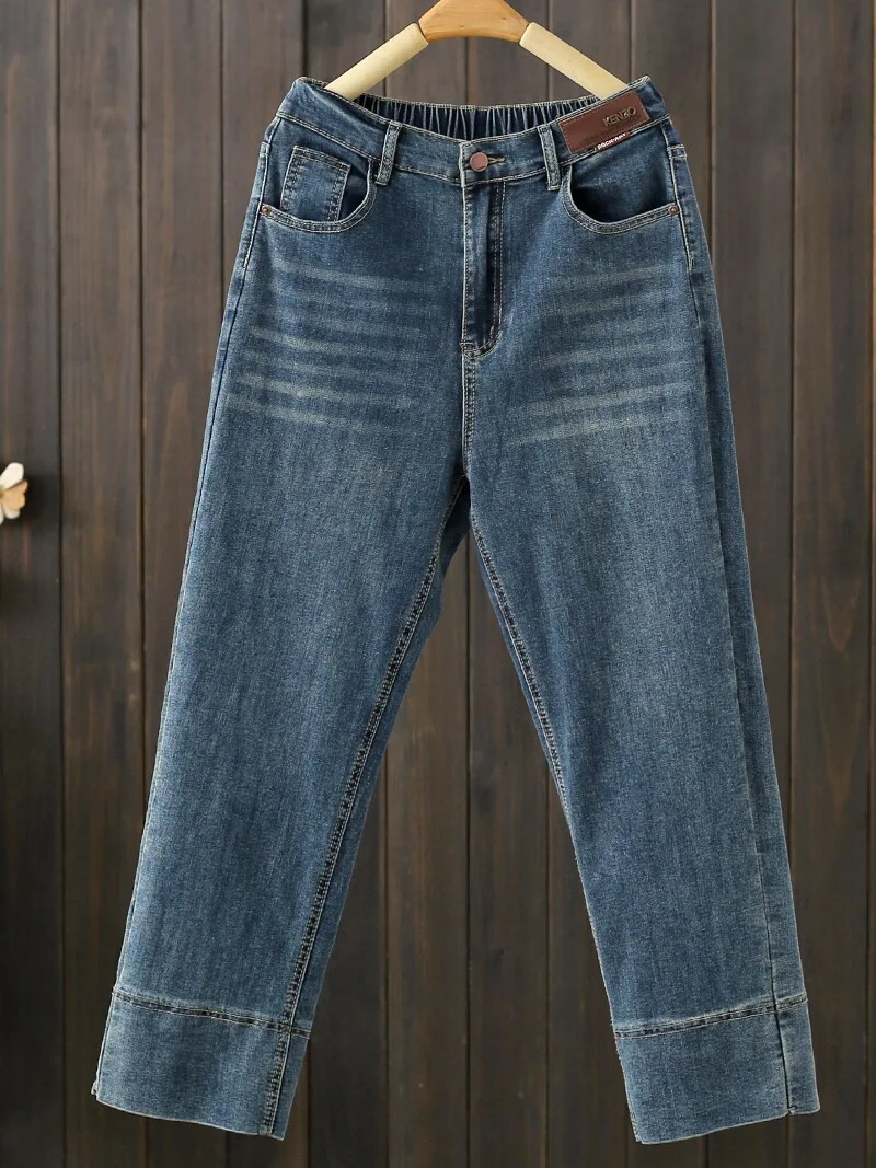 High Waist Straight Leg Jeans plus Size 200 Pou Casual Versatile Loose Fit Slimming ort plus Size Nine Point e Tube