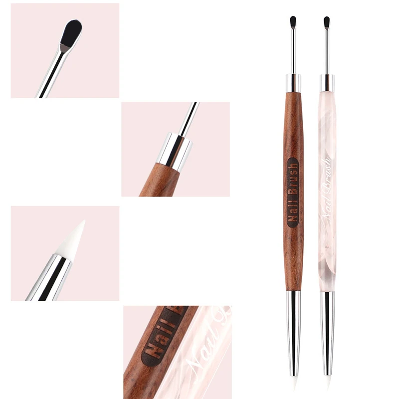 1/2 pçs cabeça dupla escova da arte do prego espátula de silicone poli caneta gel manicure ponta extensão acrílico construtor acessório haste ferramenta