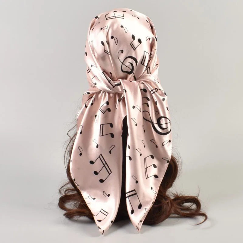 White Music Pattern Square Silk Scarf Women Print Scarves Satin Shawl Wrap Hijab Female Headband Bandana Foulard Neckerchief