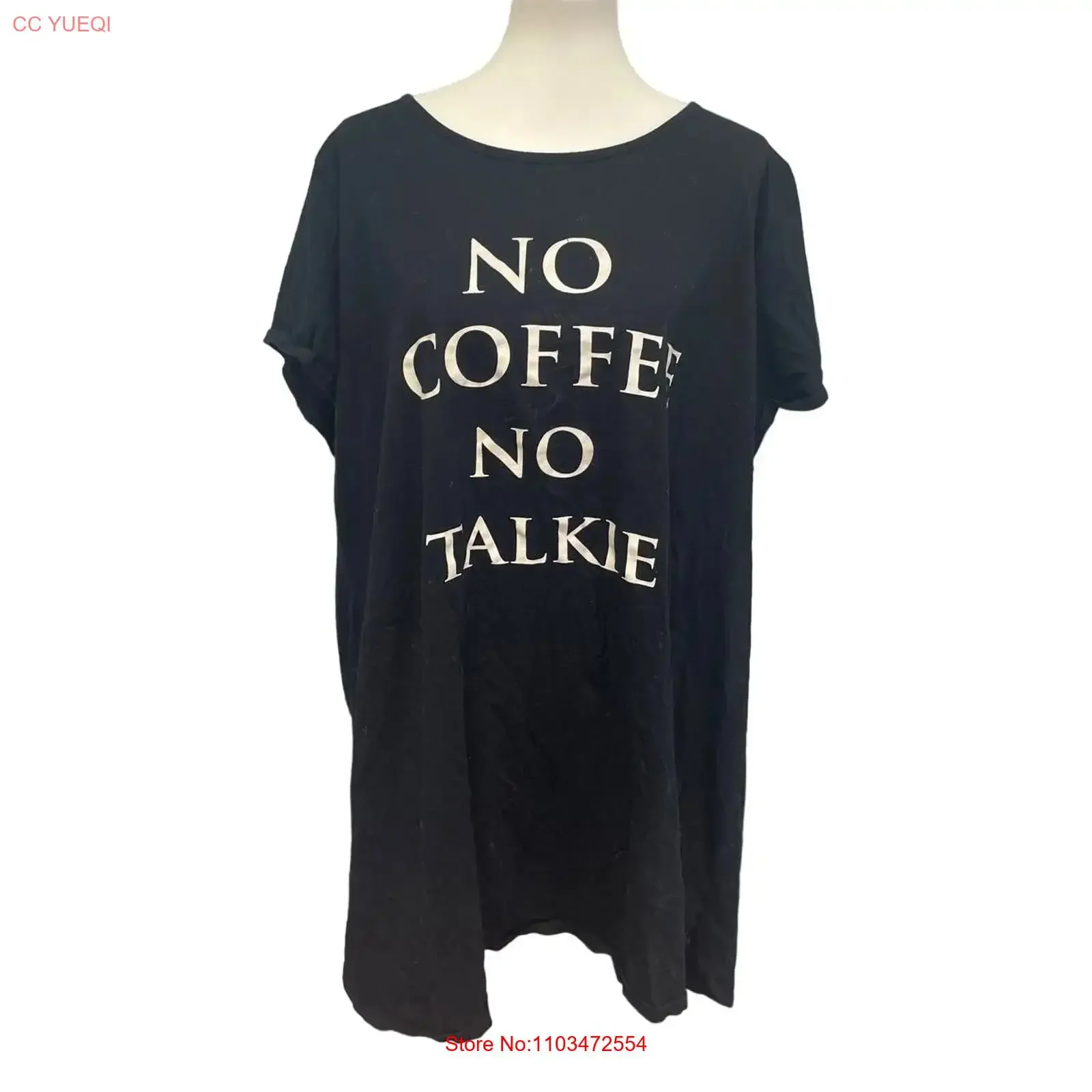 Camiseta Feminina Plus Size Cacique 26 28 No Coffee Talkie Vintage Lavada para Uso Diário, Roupas de Designer, Estampa Gráfica Macia
