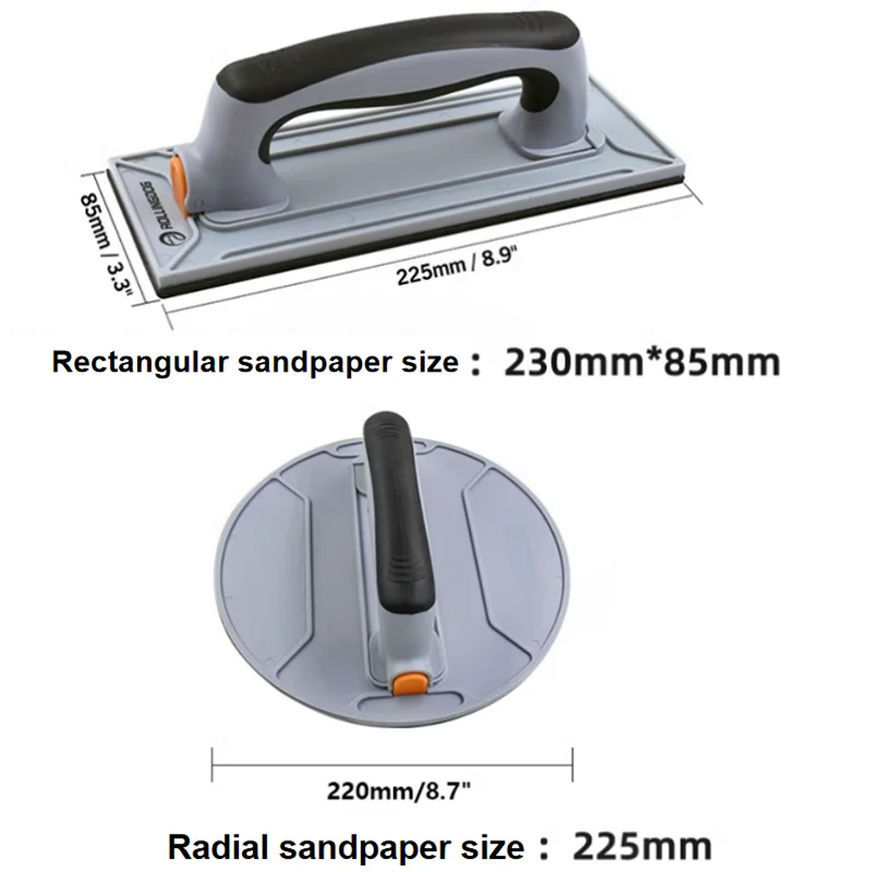 Drywall Sander Sanding Frame with Removable Utility Plug Rubber Handle 12 Hook & Loop Sandpapers (P80/P120/P240) & US Style