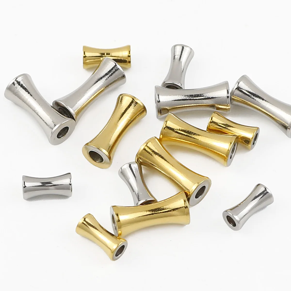 50-10pcs/Lot Bamboo Tube Gold Color Stainless Steel Round Cylindrical Metal Spacer Loose Beads For Jewelry Making Bracelet DIY