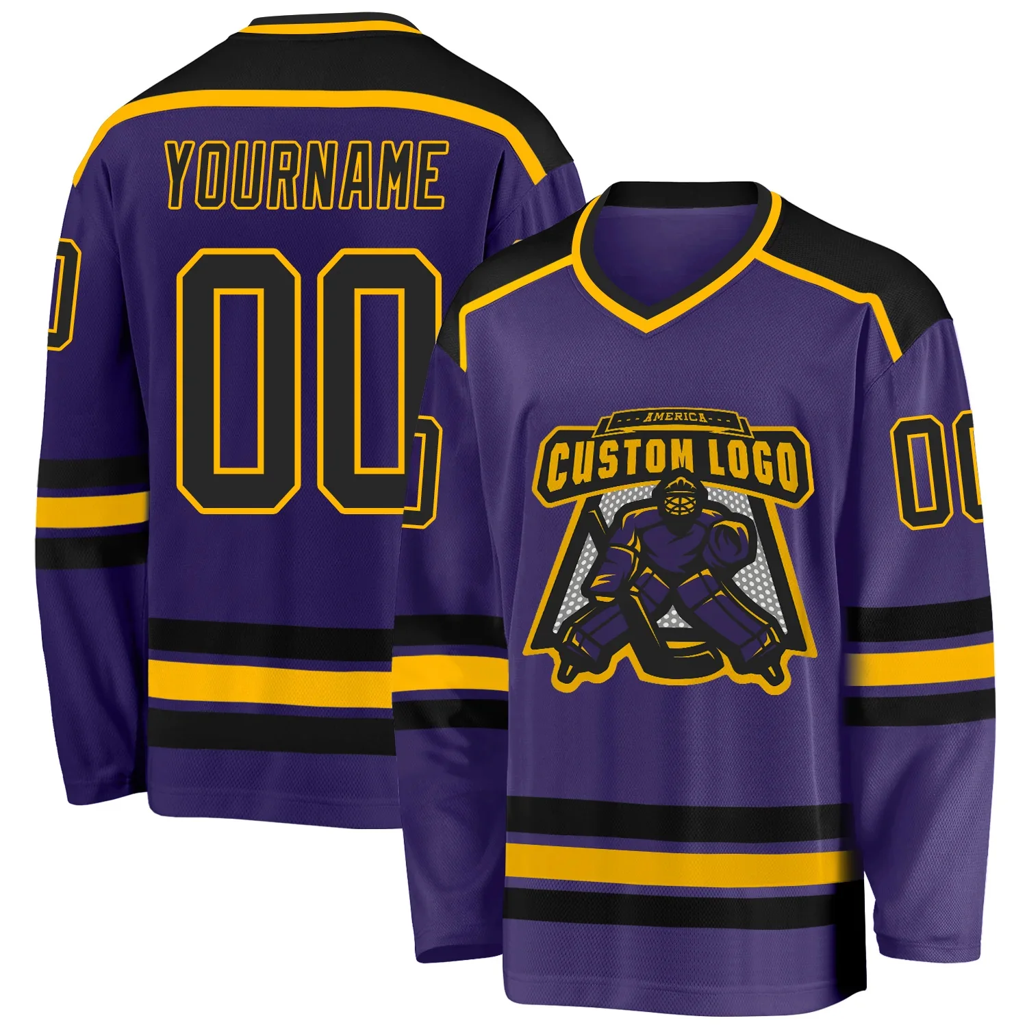 

Custom Name Purple Black-Gold 3D Printed Fashion Men's Hockey Jersey Summer Unisex Casual Long sleeve Shirts Sweatshirt BQF09