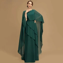 Elegant Muslim Long Robe O Neck Floor Length Mother Of The Bride Dress Green Chiffon Wedding Guest Party Gown Vestidos Madrina