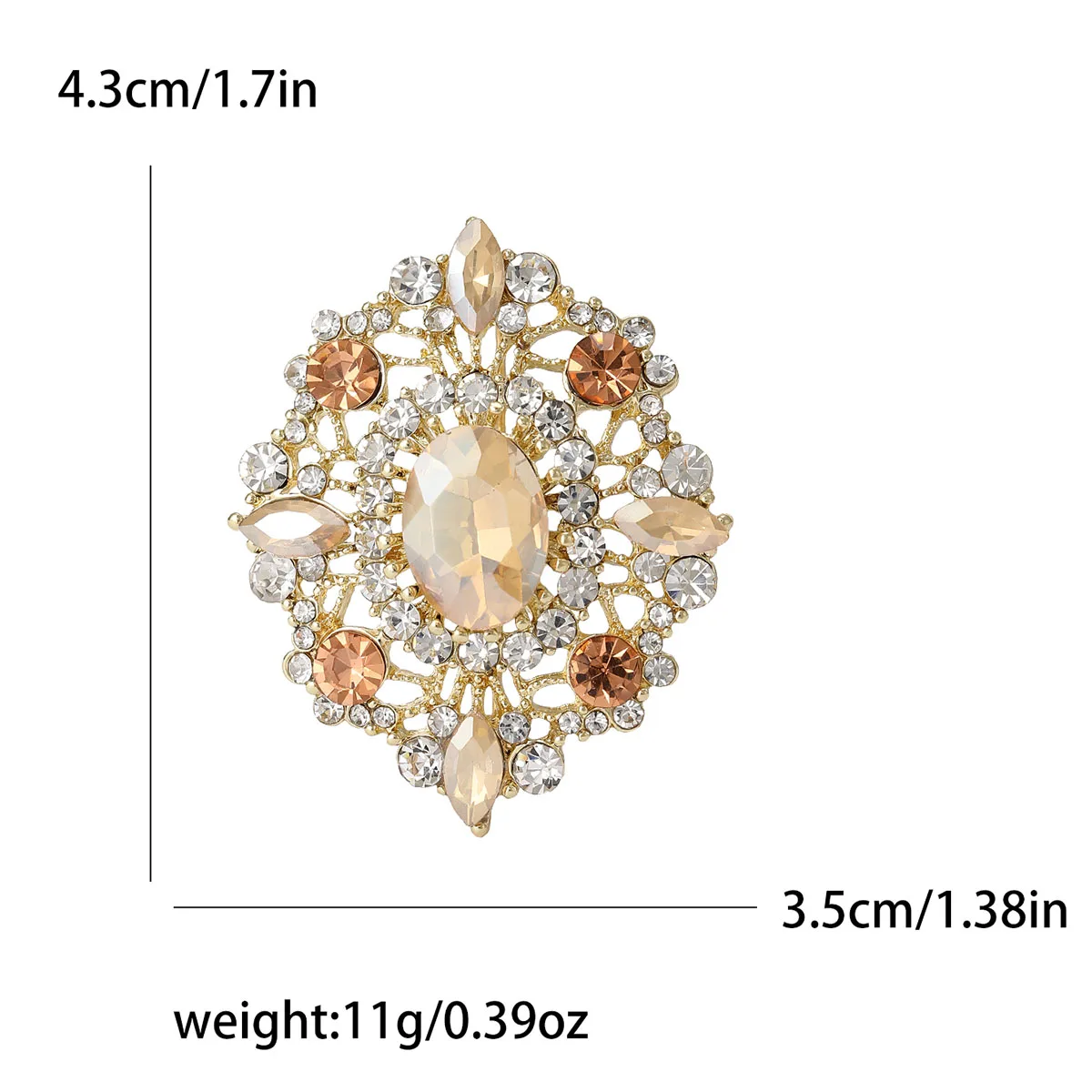 Rhinestone Oval Brooches for Women Unisex Crystal Glass Pins Banquet Party Backpack Gifts Jewelry Accessories
