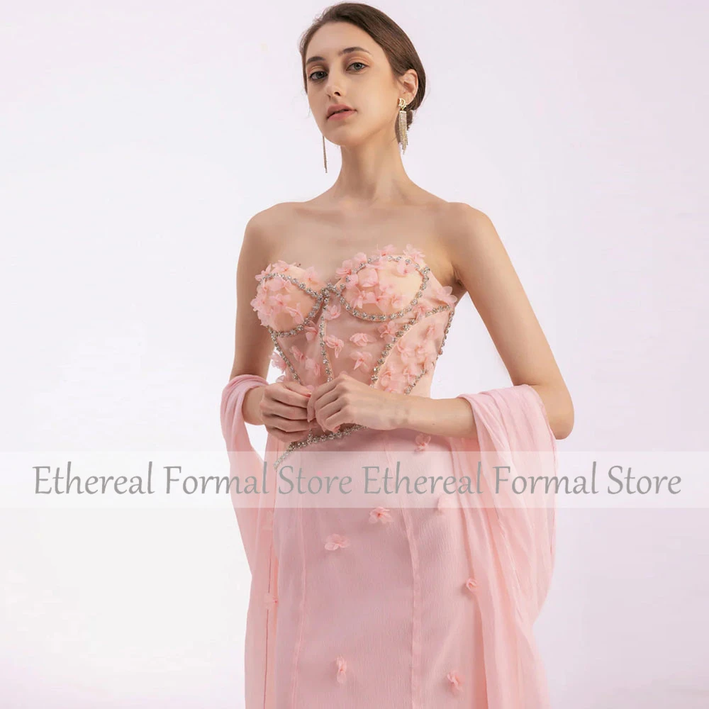 Luxury Evening Dress For Wedding Beading Strapless Mermaid Women's Evening Gown with Shawl Sleeveless Trumpet Formal Dresses