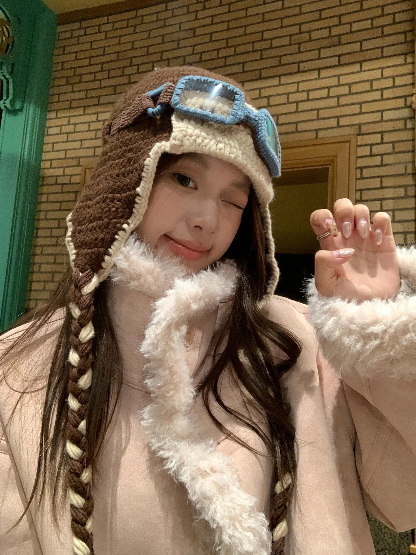 Jaqueta Feminina de Couro e Pele Dupla Face de Comprimento Médio, Casual, Solta, Manga Longa, Quente