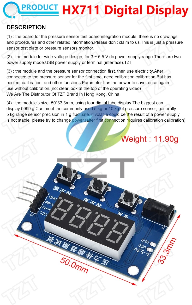 TZT Wägezelle 1 kg 5 kg 10 kg 20 kg HX711 Modul Gewichtssensor Waage Aluminiumlegierung Wägedrucksensor – Detail 22