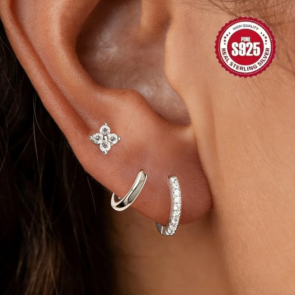 3 Piece Set Women's Hypoallergenic 14K Gold Plated Zircon Stud Earrings for Women Cartilage Multiple Ear Piercing Jewelry Gifts