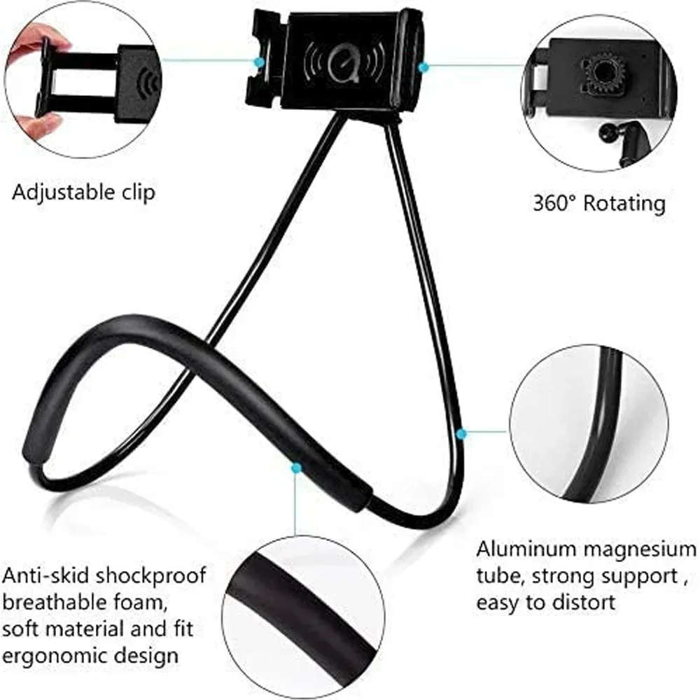 Hals-Handyhalter, Flexibler Hängehalter für Bett, Freihändiger Handyständer mit Komfortpolster für Reisen, Zuhause und Büro – Detail 10
