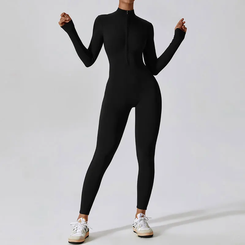 Yoga Set Sexy Long Sleeved Jumpsuit Suit Zipper Sexy Gym Exclusive Push Up Sit Ups Workout Clothes Fitness Bodysuit Sportswear