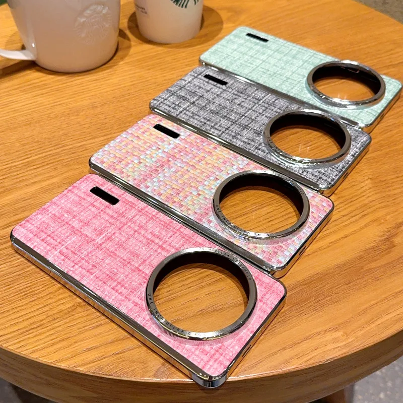 Dla Xiaomi 15 14 13 12S Ultra Case Retro Weave Woven Fabric Raised Metal Frame Camera Lens Protection Plating Cover Braided