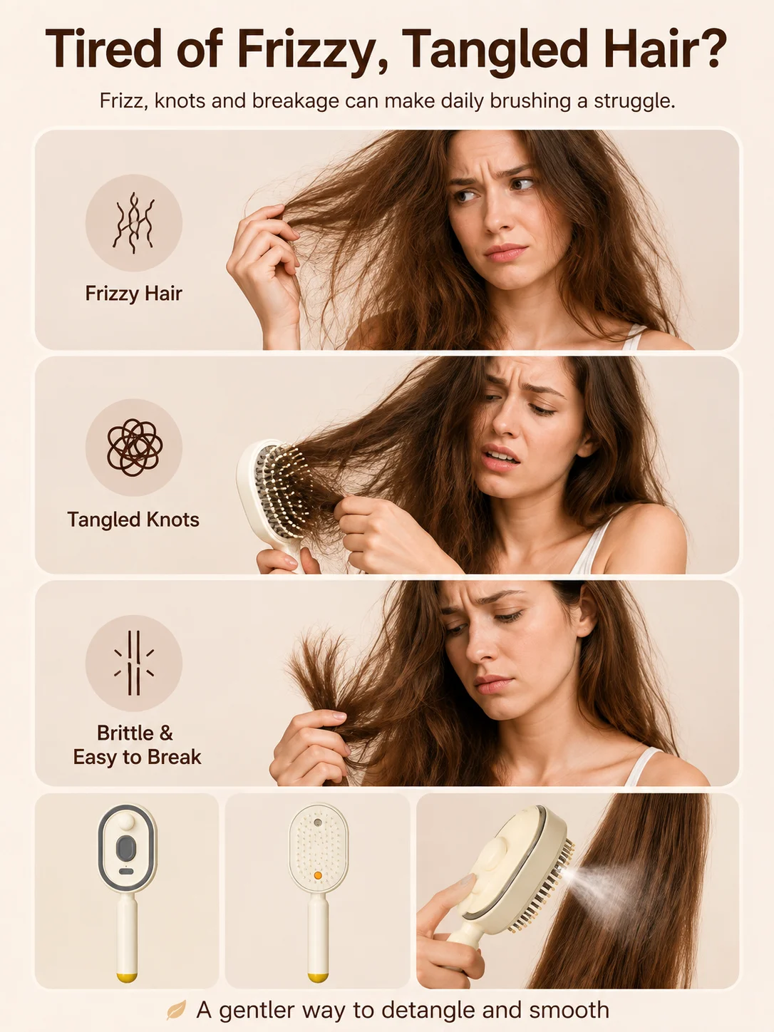 Electric Spray Hair Massage Brush Detangling Hair Brush with Fine Mist Red Light One Press Hair Release for Frizzy Tangled Hair
