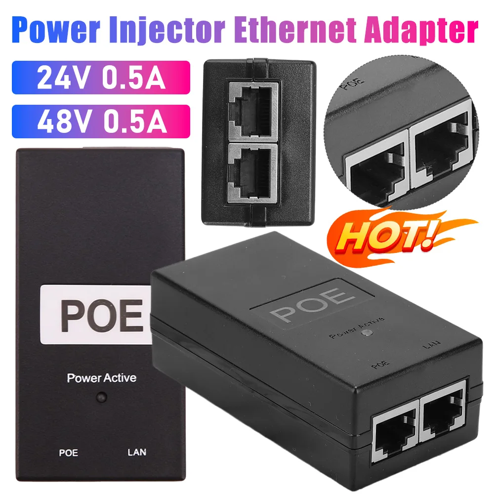 

Desktop POE Injector Ethernet Adapter 24V 48V 0.5A Ethernet Adapter 12W 24W 100Mbps Surveillance CCTV for IP Camera Power Supply