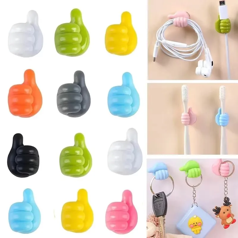 4/10Pcs Self Adhesive Silicone Thumb Wall Hooks Multifunctional Adhesive Cable Organizer Clip Key Hook Wall Hanger Storage Hooks