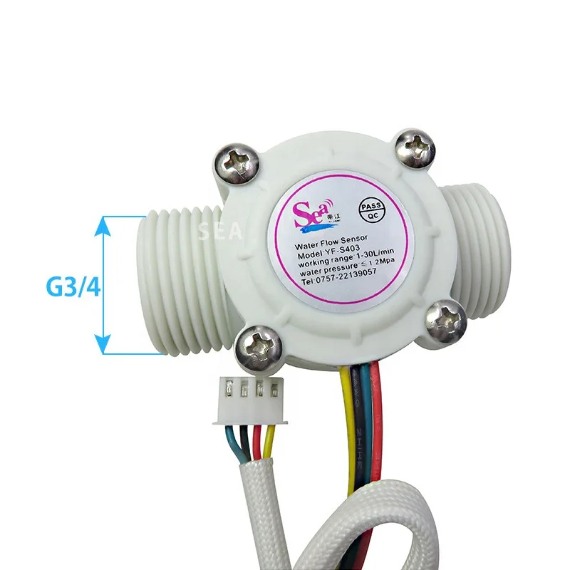G3/4 Nylon Hall Effect Flowmeter 1-30L/min Fluidmeter with 50K NTC S403 Counter Flow Switch for Vending Machine OEM Customizable