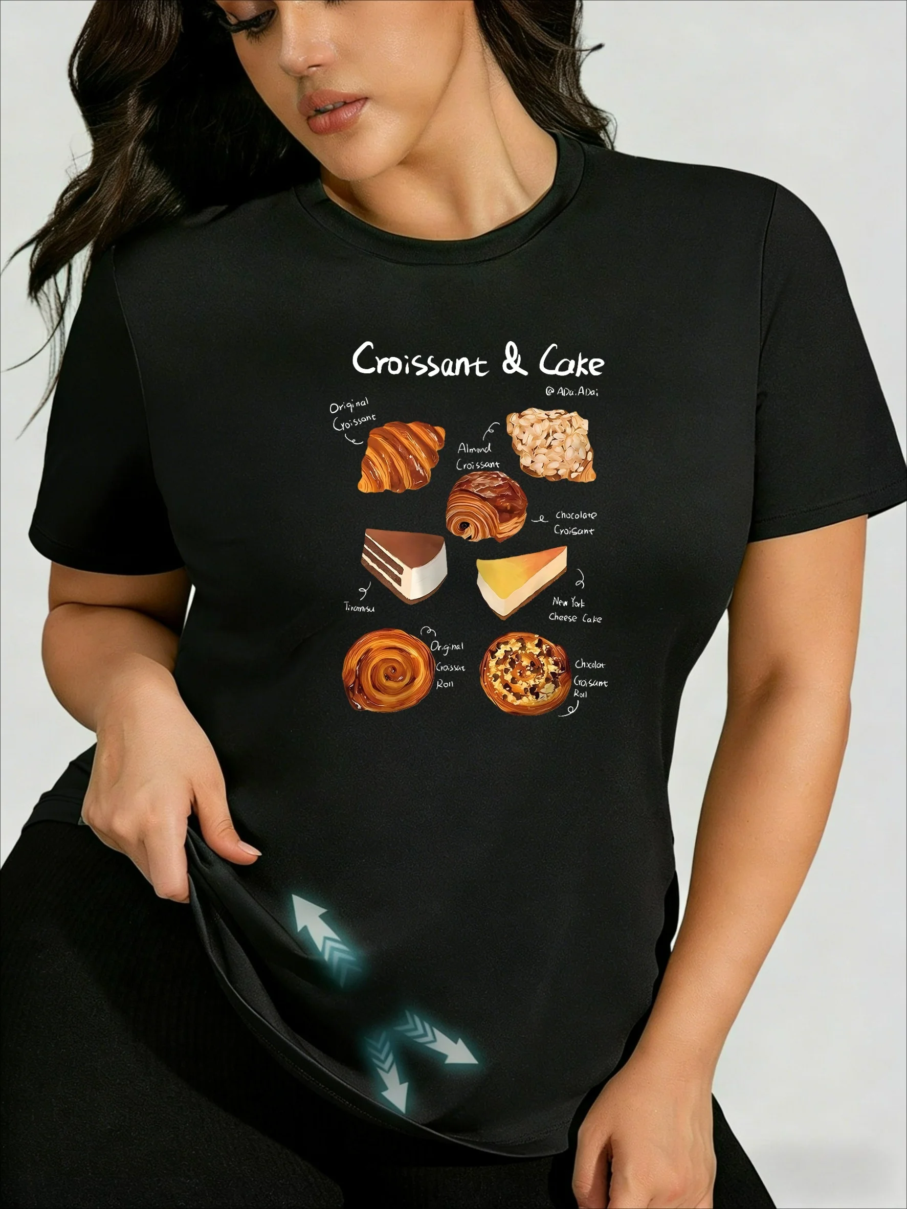 

Croissant & Cake Collection Print! Women's Plus Size T-Shirt, Sweet Cool & Sexy Hot Girl Top