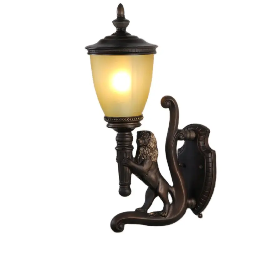 

Resin lion outdoor wall lamps waterproof exterior lamp vintage courtyard wall sconces lights balcony garden Bathroom lighting
