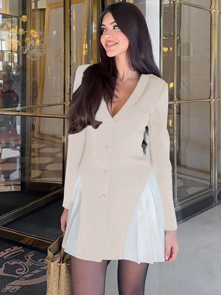 

Женские тонкие платья-блейзеры, темпераментное элегантное офисное женское однобортное платье с длинными рукавами, осень-зима, черные абрикосовые платья