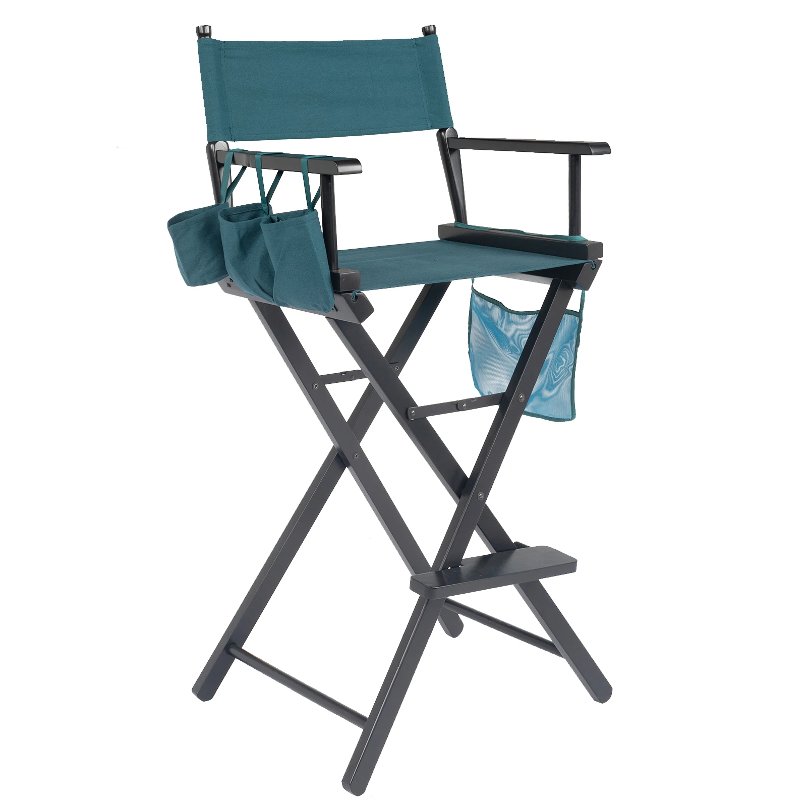 High Quality Solid Hardwood & Polyester Folding Makeup Chair Dark Green for Patio Deck Garden, Backyard Furniture