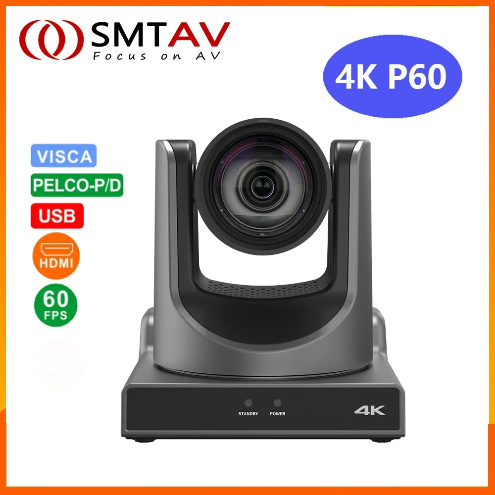 

SMTAV 4K 60 кадров в секунду 12-кратный зум IP-камера для потоковой передачи в реальном времени AI отслеживание видеоконференции PTZ-камера HDMI SDI Audio VISCA