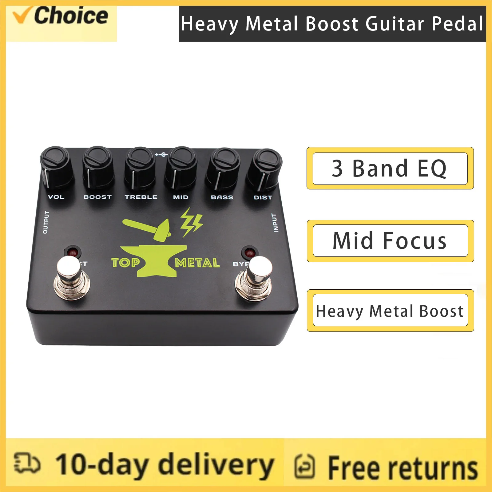

Гитарный эффектор Heavy Metal Boost Гитарная педаль для металлических эффектов Stompbox с 3-полосным эквалайзером Mid Focus Педаль эффектов для электрогитары