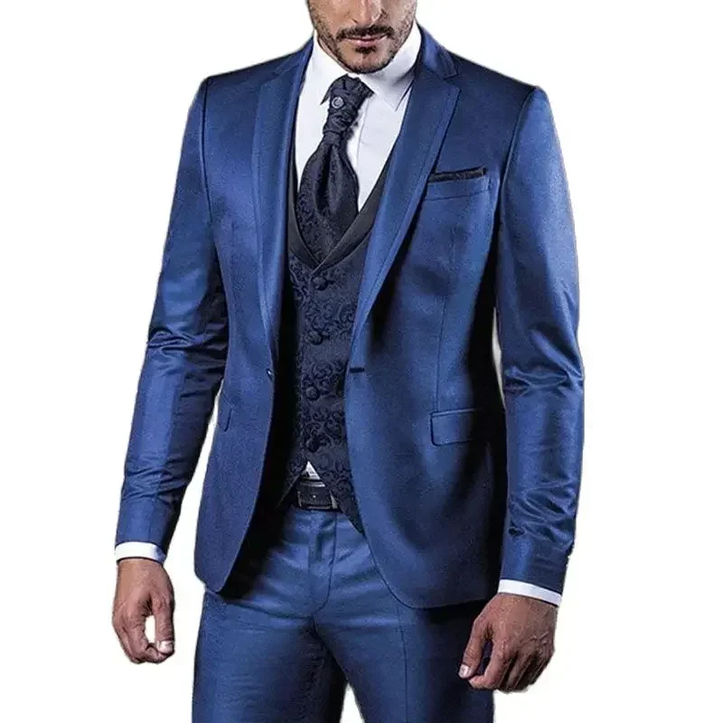 Formal Wedding Men Suits Slim Fit 3 Pcs Formal Groom Tuxedos Italian Fashion Floral Pattern Waistcoat Jacket With Pants