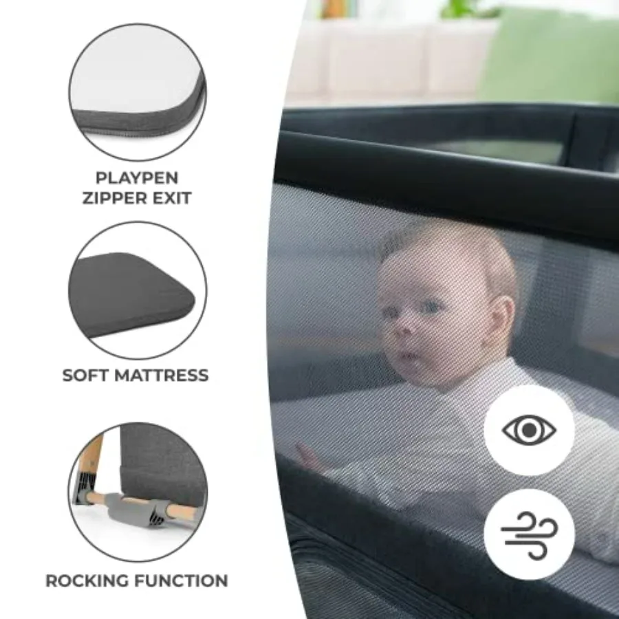 Sofi Tragbares Reisebett für Babys, umwandelbares Schlafbett 4-in-1 mit leicht zu paketlenappbarem Laufstall, bequeme Stubenwagenmatratze und