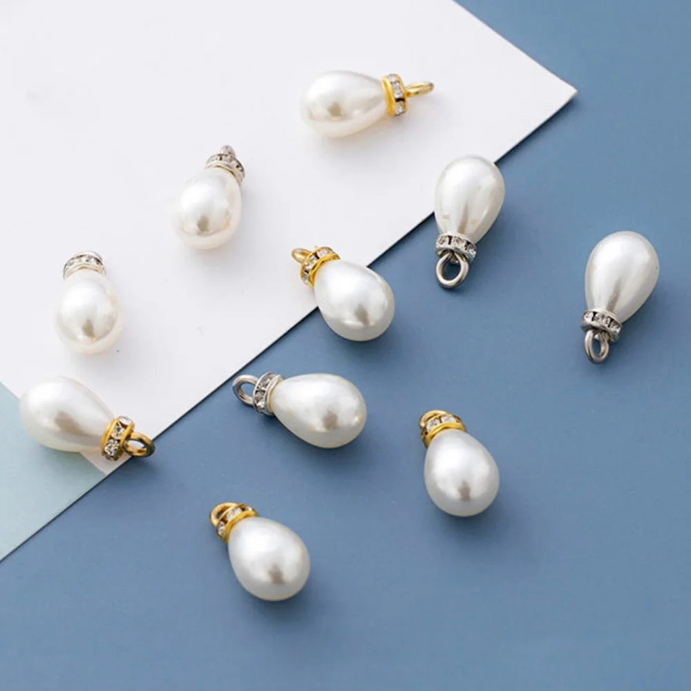 20/قطعة ABS اللؤلؤ حجر الراين قلادة جالبة للحظ نهاية الخرز Diy بها بنفسك أقراط قلادة سوار حبات اللؤلؤ صنع المجوهرات #2