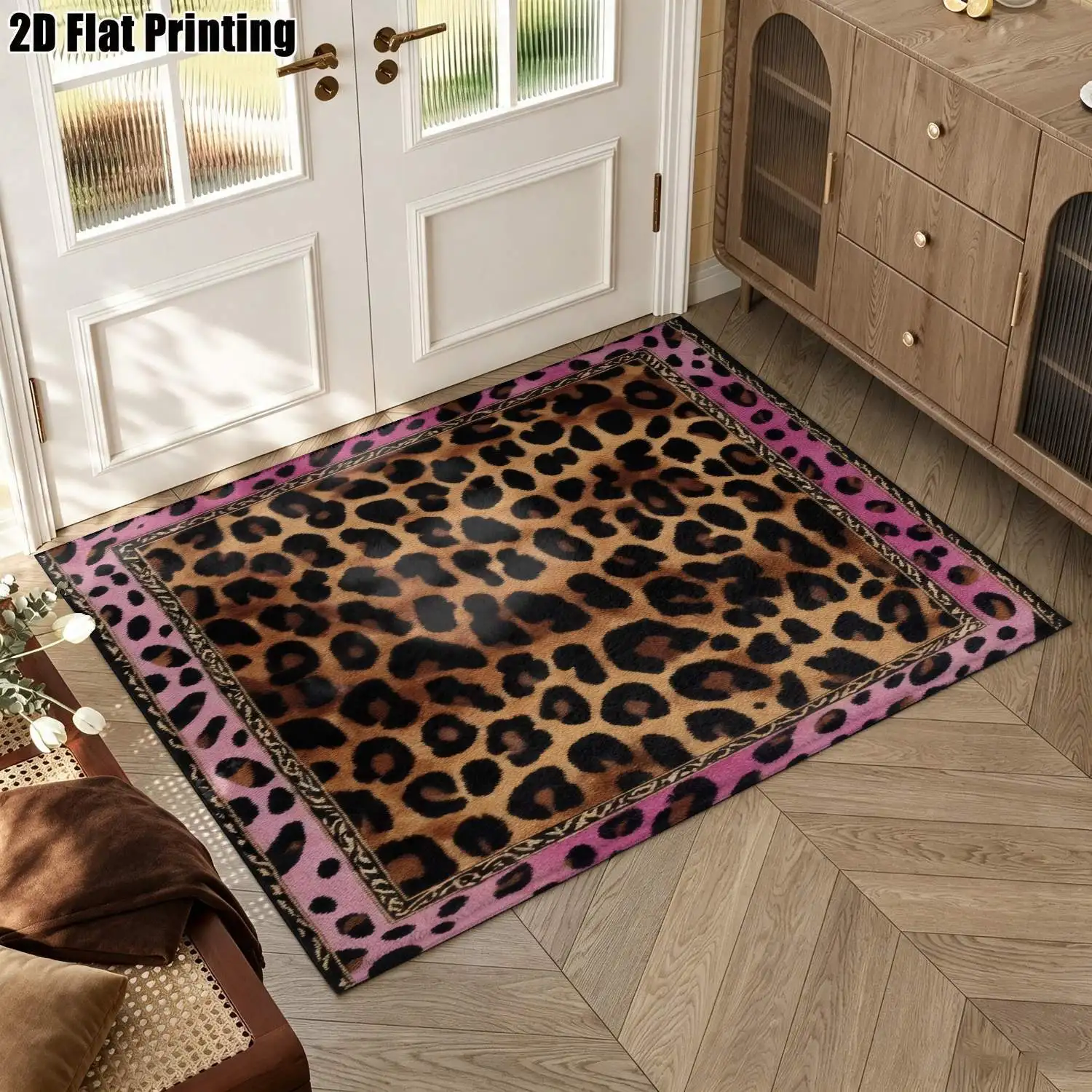 1Pc 2D Printed Leopard Pattern Carpet: Modern Minimalist, Nordic/Instagram Style, Vintage, Washable, Multi-Size, Suitable for Home Decor as Entryway, Dining, Foyer, Bedroom, Living Room Mats