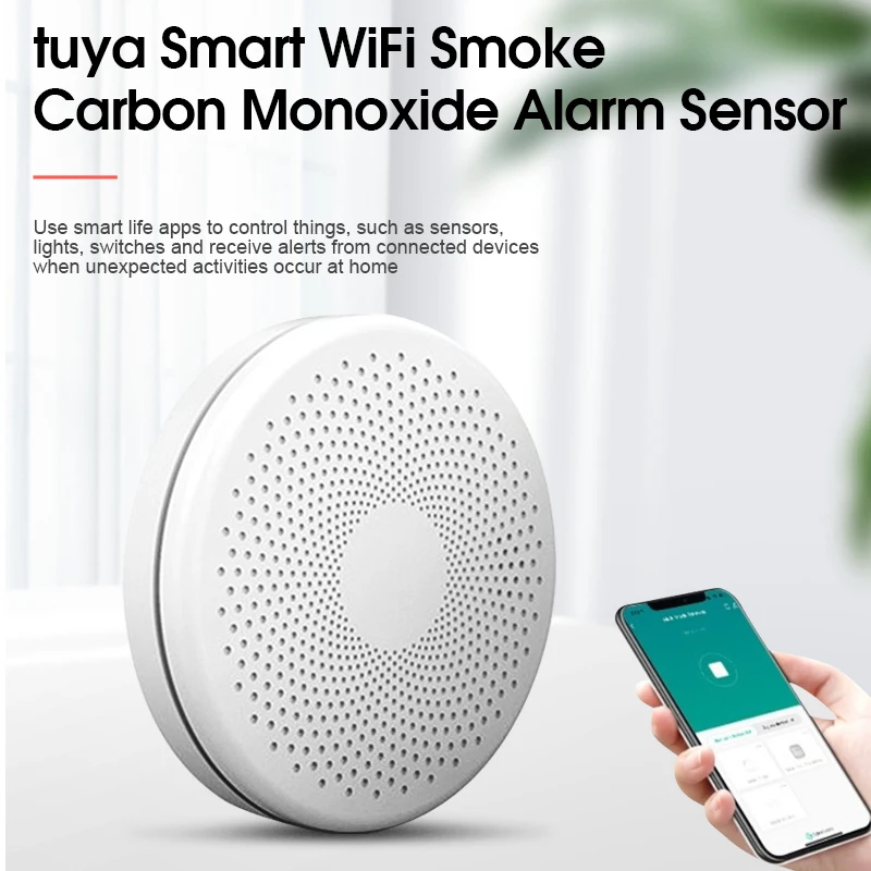 Aubess Tuya WiFi Smart Co & Smoke Detector Alarm Carbon Monoxide Parlor Room Kitchen Shop Fire PIR Sound Sensor Alert For Alexa