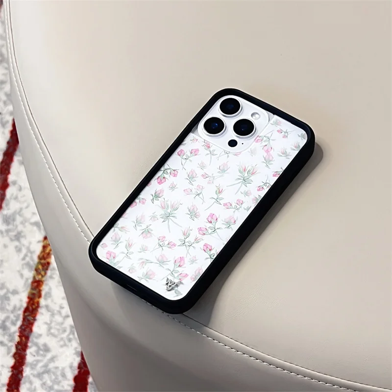 Wildflower Ins Cute Cartoon Phone Case for iPhone 16 15 14 13 12 Pro Max Flower Print Pink Brown Luxury WF Shockproof Back Cover