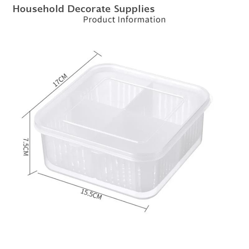 Refrigerator Storage Box 4 Grid Food Vegetable Fruit Storage Box Fridge Organizer Drain Basket Meat Onion Ginger Clear Crisper
