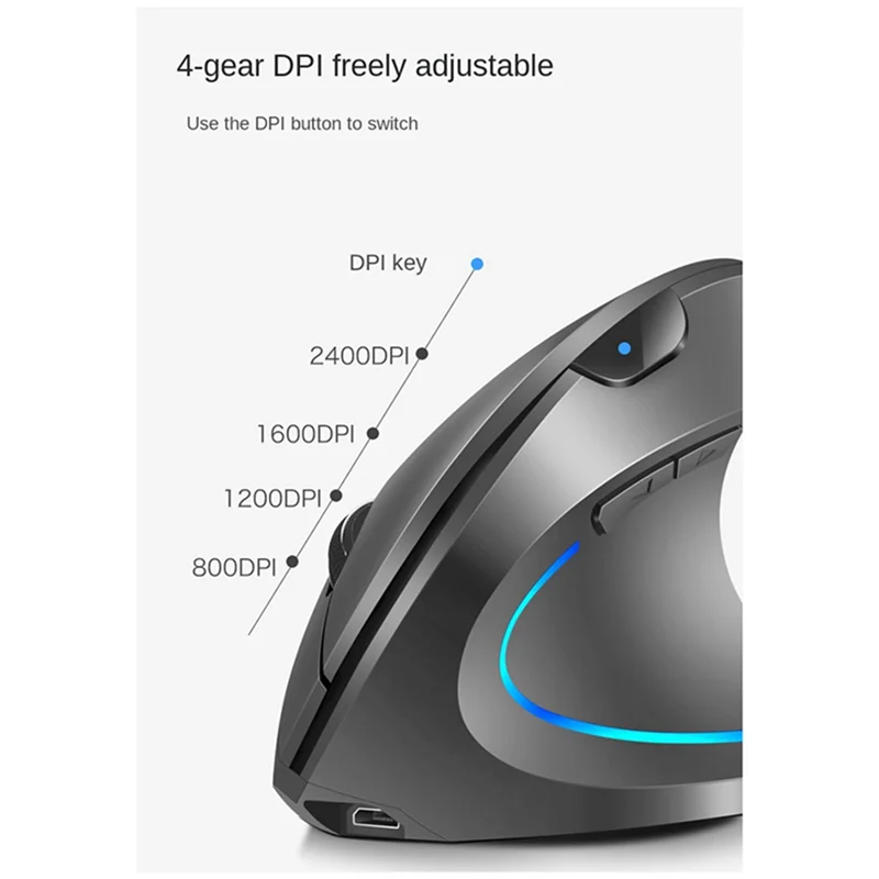 

ATP-Wireless 2,4G Вертикальная вертикальная мышь Mute RGB Игровая мышь Офисная мышь Эргономичная для ПК Ноутбук Серый
