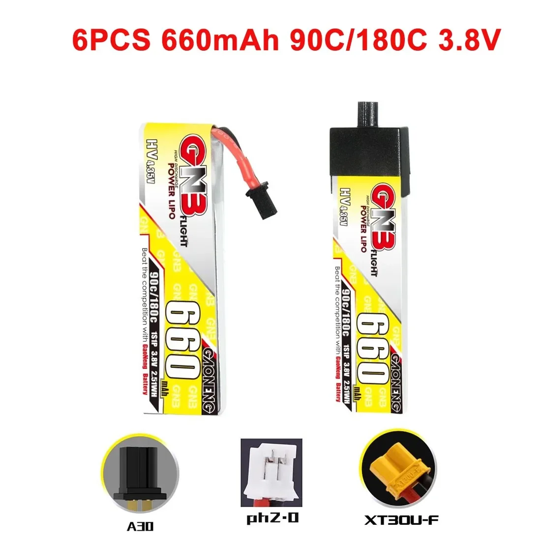 6PCS GNB 3.8V 660mAh 1S 90C/180C HV Lipo Battery With A30 Plug For Cetus Pro FPV Drone DIY Connector VS BETAFPV BT2.0 XT30