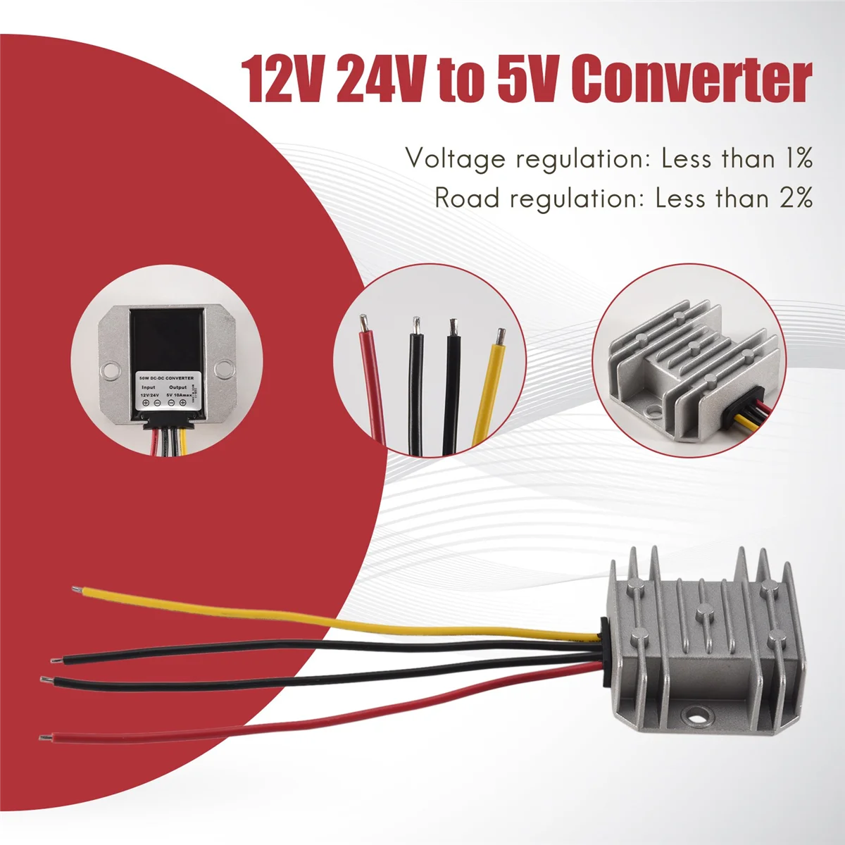 12V 24V to 5V 10A DC DC Converter Regulator 12 Volt to 5 Volt 50W Buck Power Supply